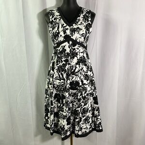 Vintage Y2K Tailor B. Moss Floral Print Linen Blend A-Line Midi Dress